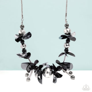 Streamlined Sequins - Black - and Gunmetal Sequin and Bead Flower Paparazzi Short Necklace - 2024 Summer Party Pack Exclusive