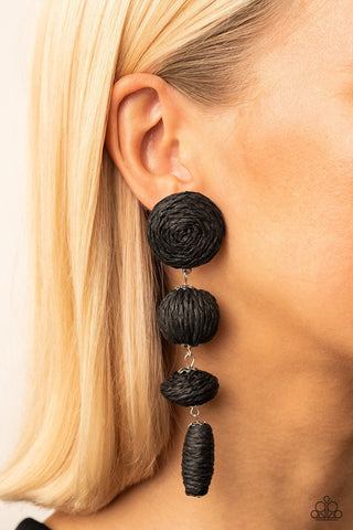 Twine Tango - Black - Wrapped Paparazzi Post Earrings