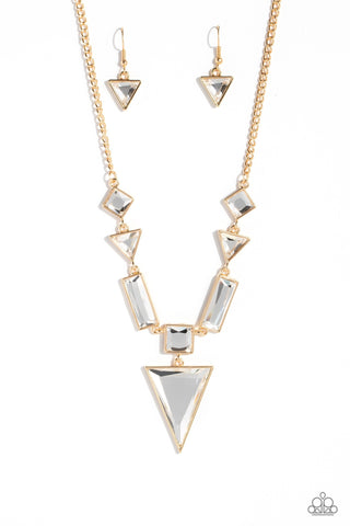 Fetchingly Fierce - Gold - Geometric White Gem Paparazzi Short Necklace - July 2023 Life of the Party Exclusive
