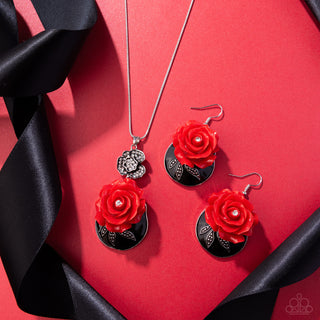 Rosy Reception - Complete Look - Red Rose Necklace Earrings