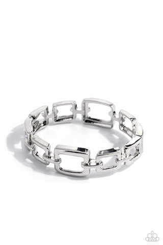 Square Inch - Silver - Chain Link Paparazzi Hinge Bracelet