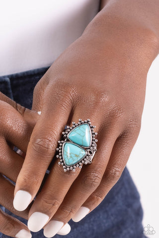 Indigenously Inverted - Blue - Triangular Turquoise Stone Paparazzi Ring