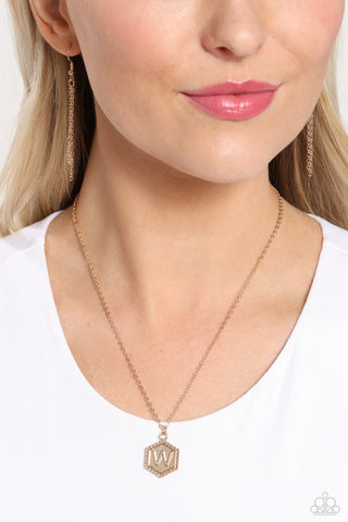 Emblematic Elegance - Gold - W - Initial Pendant Paparazzi Short Necklace