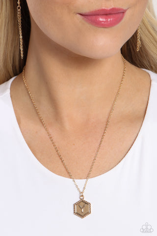 Emblematic Elegance - Gold - Y - Initial Pendant Paparazzi Short Necklace