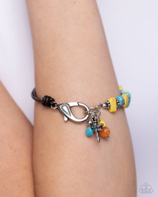 Daring Dragonfly - Yellow - and Turquoise Stone Black Cord Paparazzi Lobster Claw Bracelet
