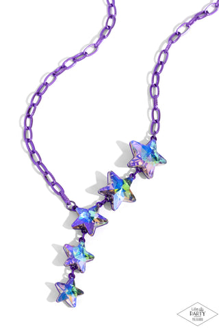 Star-Crossed Sparkle - Purple - Metallic Chain Oil Spill Star Gem Paparazzi Short Necklace - Pink Diamond Exclusive