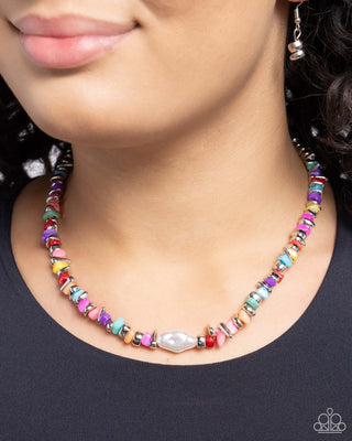 Seasonal Socialite - Multi - Colorful Stone, Silver Bead, White Baroque Pearl Paparazzi Short Necklace