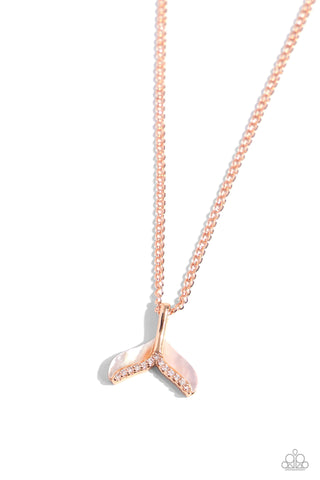 Mermaid Masterpiece - Copper - White Seashell Mermaid Tail Paparazzi Dainty Short Necklace