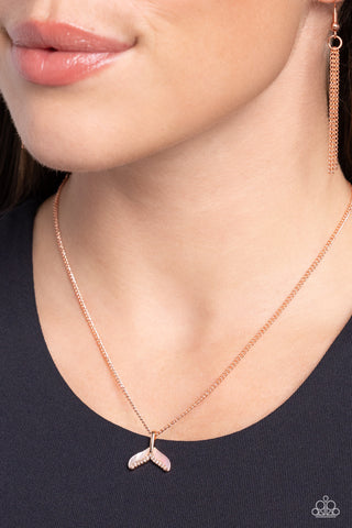 Mermaid Masterpiece - Copper - White Seashell Mermaid Tail Paparazzi Dainty Short Necklace