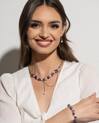 Nostalgically Noble - Purple - Amethyst Stone White Pearl Paparazzi Short Necklace