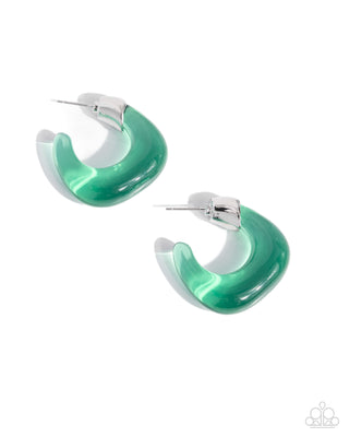 Clear Charm - Green - Abstract Paparazzi Hoop Earrings