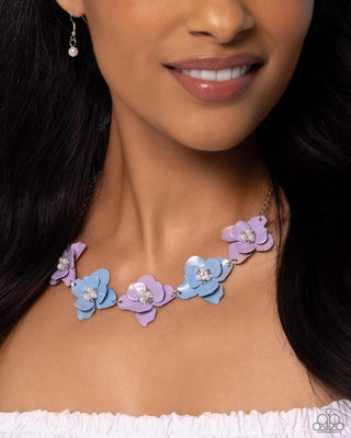 Pastel Pizzazz - Purple - and Blue Painted Flower Pearl Center Paparazzi Necklace