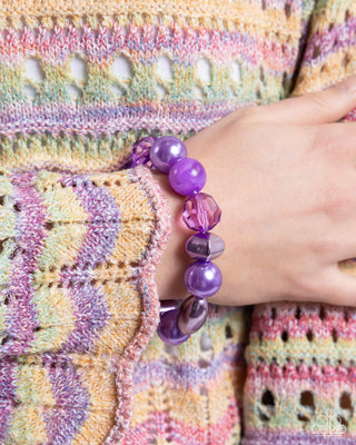 Plentiful Pigment - Purple - Pearl and Bead Paparazzi Stretchy Bracelet