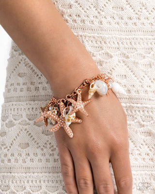 Seashell Song - Copper - White Pearl and Starfish Paparazzi Lobster Claw Bracelet