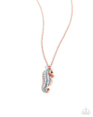 Seahorse Sailor - Copper - Blue and Iridescent Rhinestone Paparazzi Short Necklace