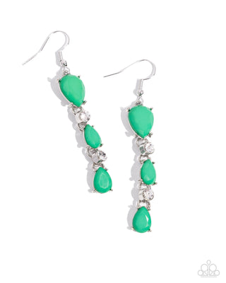 Malibu March - Green - Teardrop Bead Paparazzi Fishhook Earrings