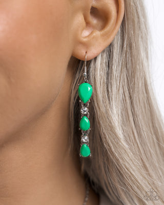 Malibu March - Green - Teardrop Bead Paparazzi Fishhook Earrings