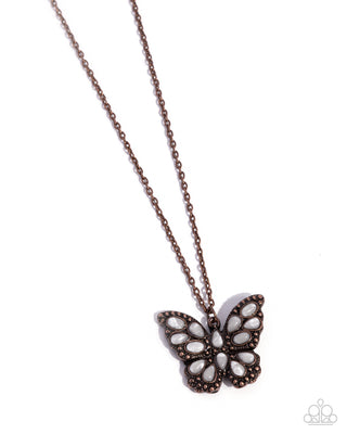 Santa Fe Satisfaction - Copper - White Glassy Stone Butterfly Paparazzi Short Necklace