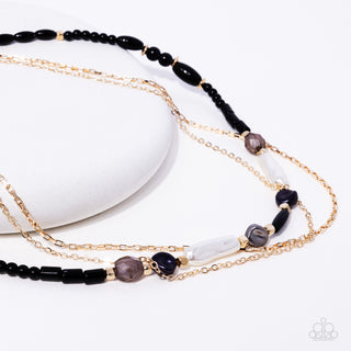 Basic Beading - Black - Topaz, and Gold Bead, White Baroque Pearl Tiered Paparazzi Short Necklace