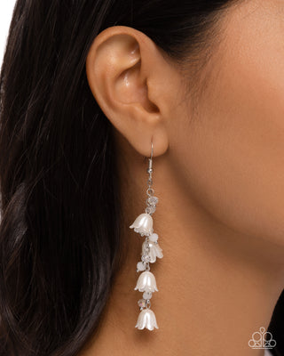 Snow Drops - White - Beaded Center Tulip Paparazzi Fishhook Earrings