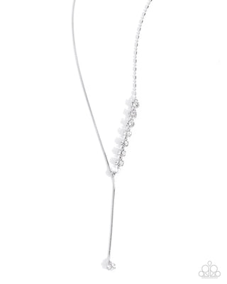 Drops of Dazzle - White - Rhinestone Silver Cube Bead Slider Paparazzi Short Necklace