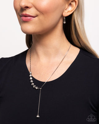 Drops of Dazzle - White - Rhinestone Silver Cube Bead Slider Paparazzi Short Necklace