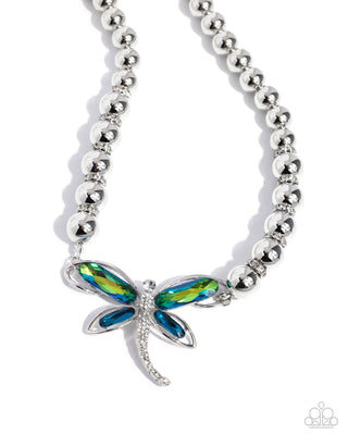 Sense of Propriety - Green - and Blue UV Dragonfly Paparazzi Short Necklace - October 2024 Life of the Party Exclusive