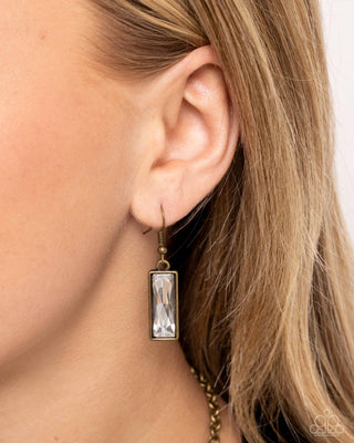 Interlocked Improv - Brass - and Gold Frame Mixed Metal White Gem Paparazzi Short Necklace