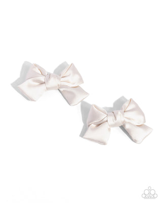 Vintage Year - White - Satin Bow Paparazzi Hair Clips