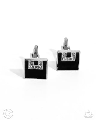 Classy Cuff Links - Black - Painted Square White Rhinestone Paparazzi Cuff Links