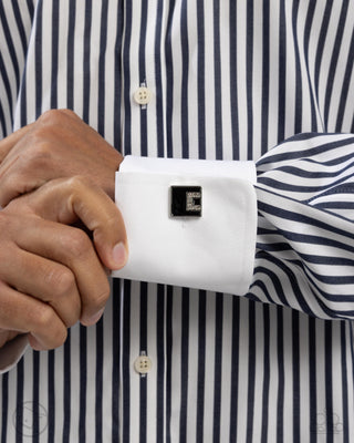 Classy Cuff Links - Black - Painted Square White Rhinestone Paparazzi Cuff Links