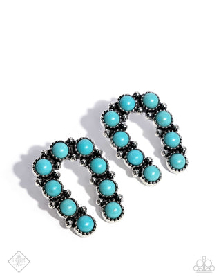 Wild West Wonder - Blue - Turquoise Stone Silver Horseshoe Paparazzi Post Earrings - September 2024 Simply Santa Fe
