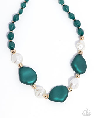 Forever Feature - Green - Pearly Bead, White Baroque Pearl, Gold Bead Paparazzi Short Necklace