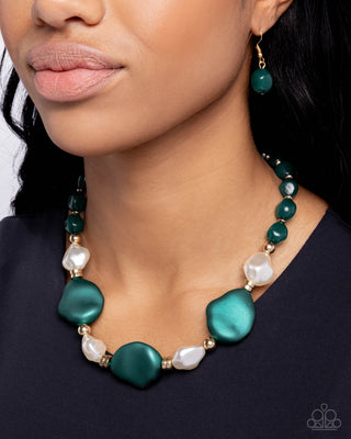 Forever Feature - Green - Pearly Bead, White Baroque Pearl, Gold Bead Paparazzi Short Necklace