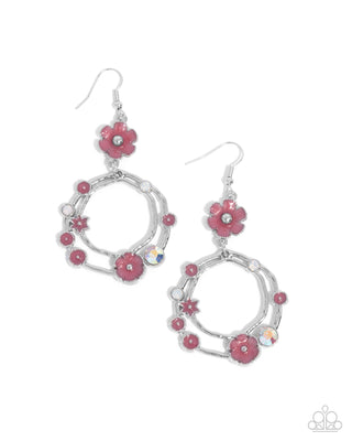 Wreathed Waikiki - Pink - Painted Flower Silver Hoop Paparazzi Fishhook Earrings