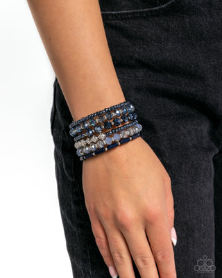 Stacked Surprise - Blue - and Silver Bead Paparazzi Coil Bracelet
