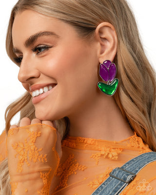 Tulip Triumph - Purple - Painted Flower Paparazzi Post Earrings