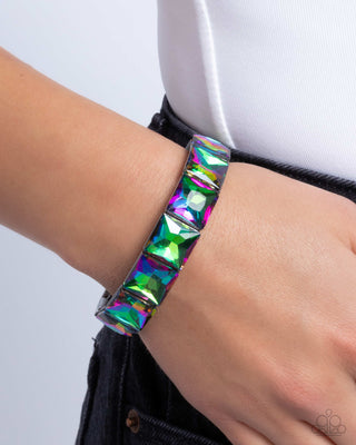 Upscale Funk - Multi - Square Cut Oil Spill Gem Paparazzi Stretchy Bracelet