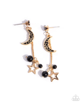 Astral Admiration - Black - Moon and Star Gold Earring