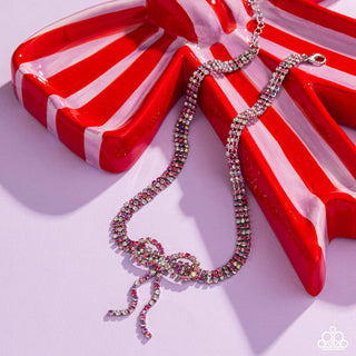 Buckingham Bow - Pink Rhinestone Choker Necklace - February 2025 Life of the Party Exclusive - Paparazzi Accessories
