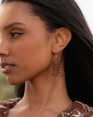 Given the Boot - Brown - Painted Cowboy Boot Western Paparazzi Fishhook Earrings
