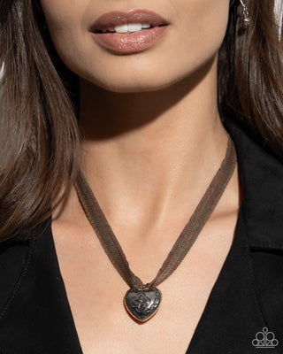Complete Look - Fabricated Finesse Necklace & Engraved Excitement Earrings - Brown Heart Set