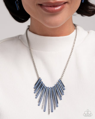 Complete Look - Fashionable Fringe Necklace & Colored Cameo Bracelet - Blue Set