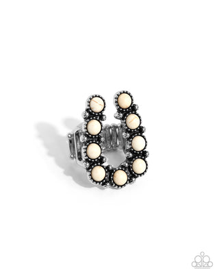 Complete Look - Wild West Wonder Earrings & Wild West Whisper Ring - White Stone Horseshoe Set