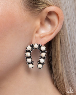 Complete Look - Wild West Wonder Earrings & Wild West Whisper Ring - White Stone Horseshoe Set