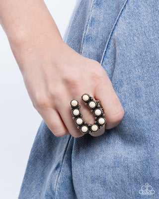 Complete Look - Wild West Wonder Earrings & Wild West Whisper Ring - White Stone Horseshoe Set
