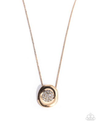 Gently Glistening - Gold - White Rhinestone Dusted Pendant Paparazzi Short Necklace