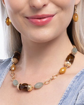 Complete Look - Beauty Culture Necklace & Sturdy Season Bracelet - Brown and Green Bead Set