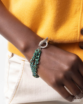 Complete Look - Iridescent Icon Necklace & Tourist Twists Bracelet - Green Chain Set