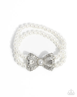 Complete Look - Admirable Aria Bracelet & Adorable Aria Earrings - White Pearl Bow Set